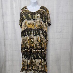 Yakko Dress Maxi Shift Green Boho Cottage XL+